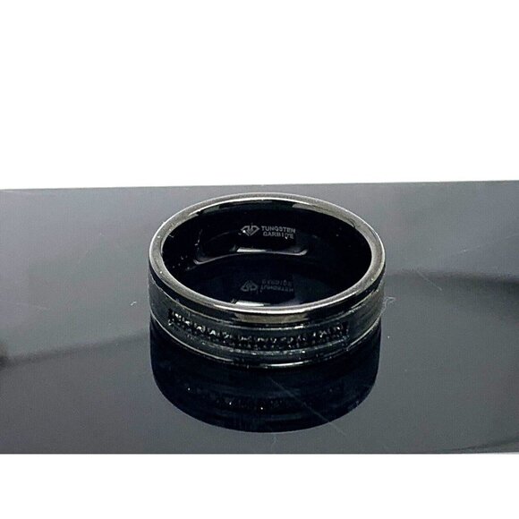 Men's Wedding Band Tungsten Black Gemstones 8mm Wide Ring Size 8 - Picture 11 of 15